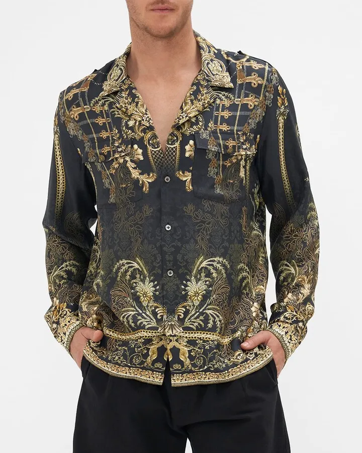 Men's The Night is Noir Silk Military Shirt