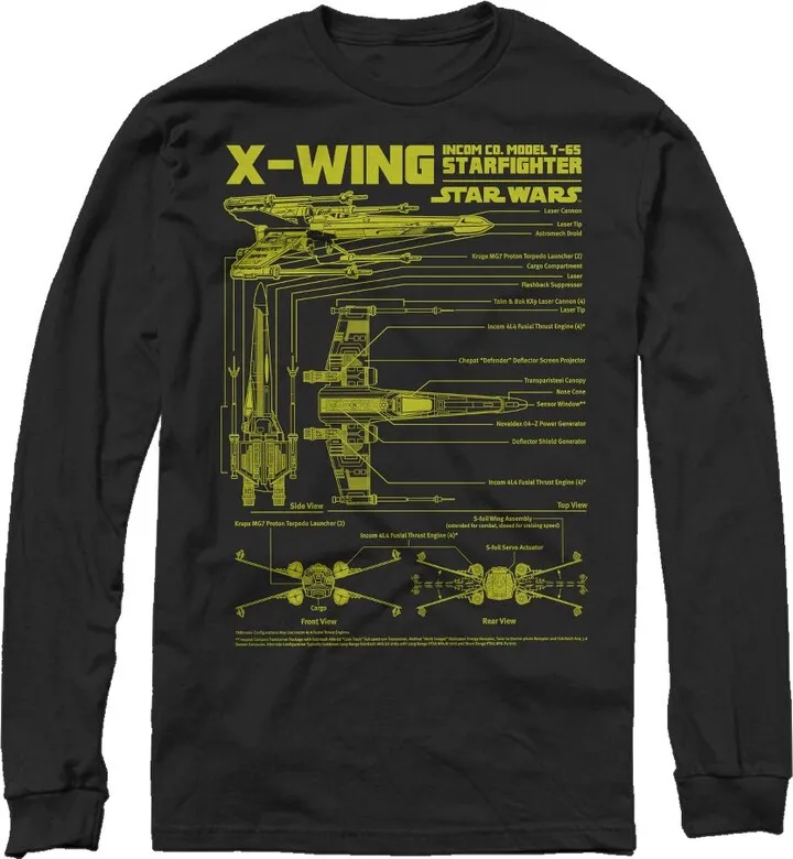 Men's Star Wars X-Wing Schematics Long Sleeve Shirt - Black - Large