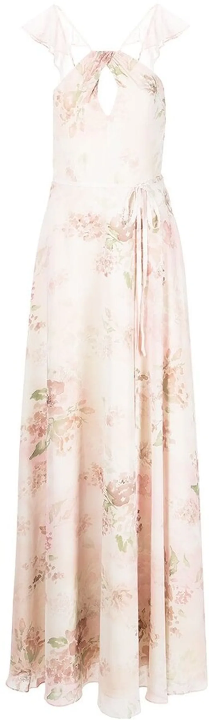 Floral Ruffle Halter-Neck Gown