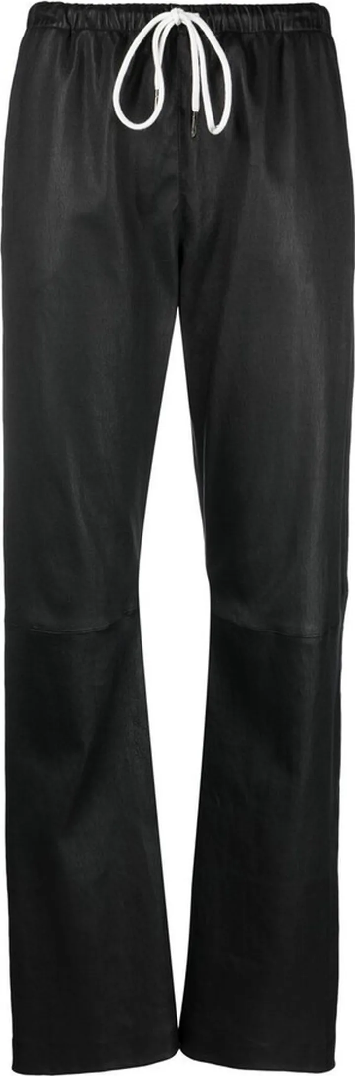Drawstring Straight-Leg Leather Trousers