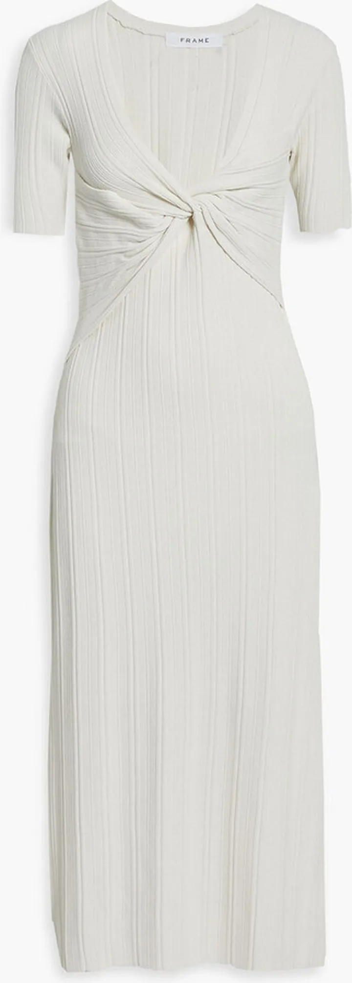 Twisted ribbed-knit midi dress