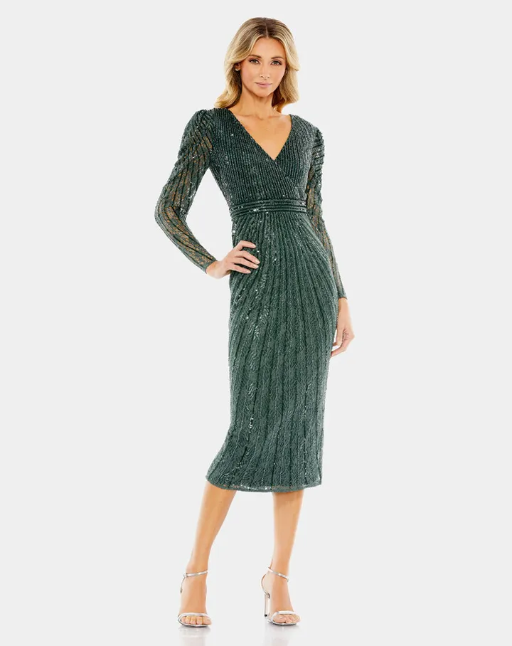 Beaded Lace Long Sleeve Mini Dress