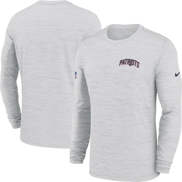 Men's Nike White New England Patriots Velocity Athletic Stack Performance Long Sleeve T-shirt