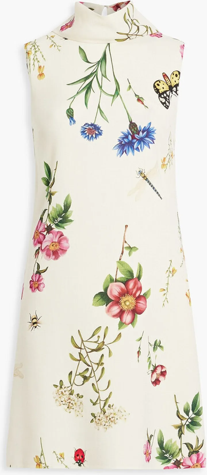 Printed wool-blend crepe mini dress