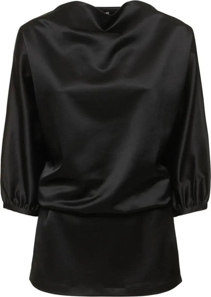 Draped satin long sleeve top