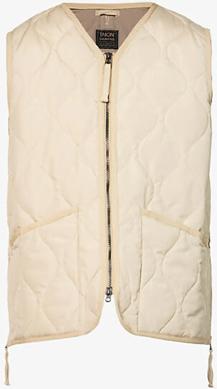 Mens Cream Military Quilted Woven Gilet