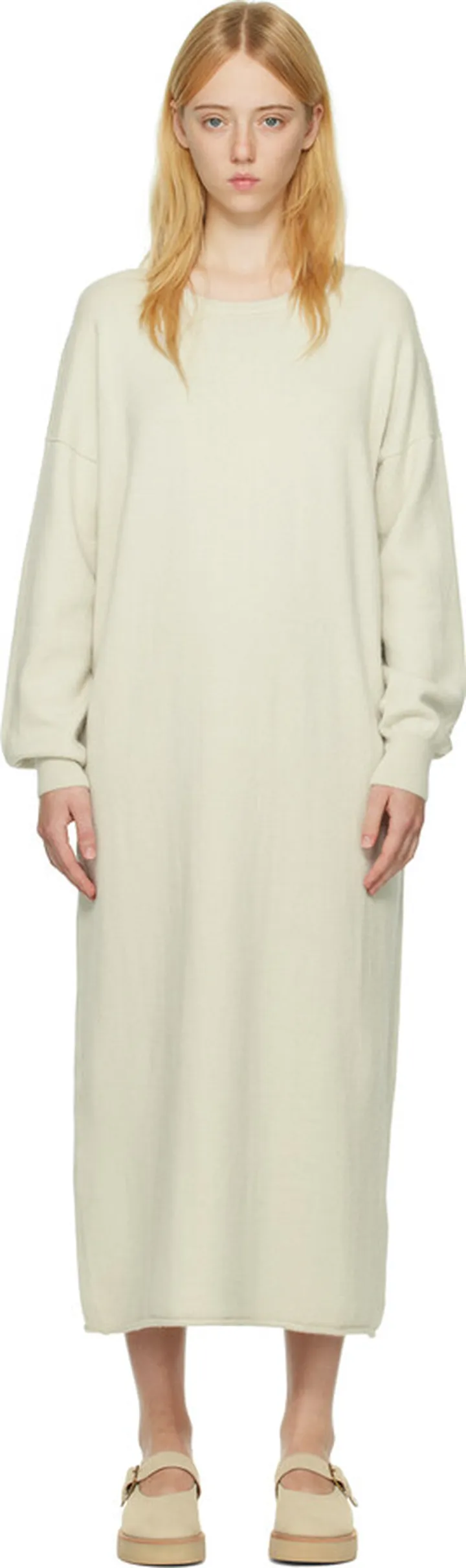 Lauren Manoogian Beige Ribbed Midi Dress