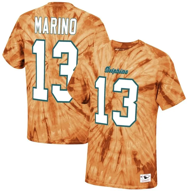 Men's Dan Marino Orange Miami Dolphins Tie-Dye Retired Player Name and Number T-shirt