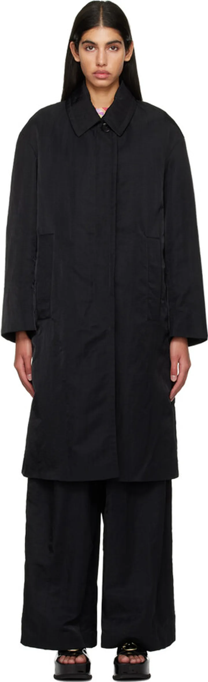 Dries Van Noten Black Crinkled Coat