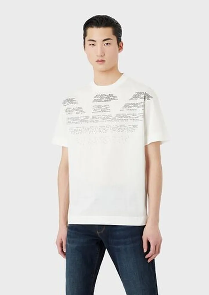Mercerised jersey T-shirt with rubberised lettering pattern oversized eagle