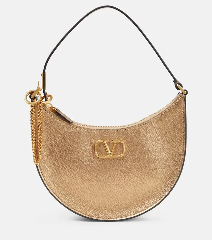 VLogo metallic leather shoulder bag