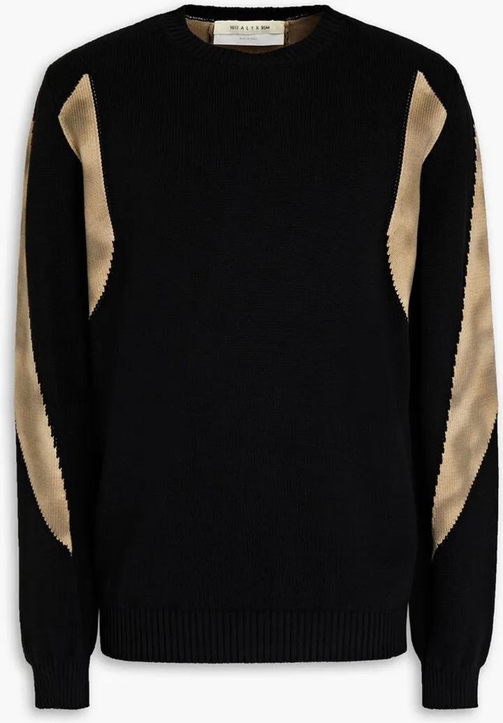Printed intarsia-cotton sweater