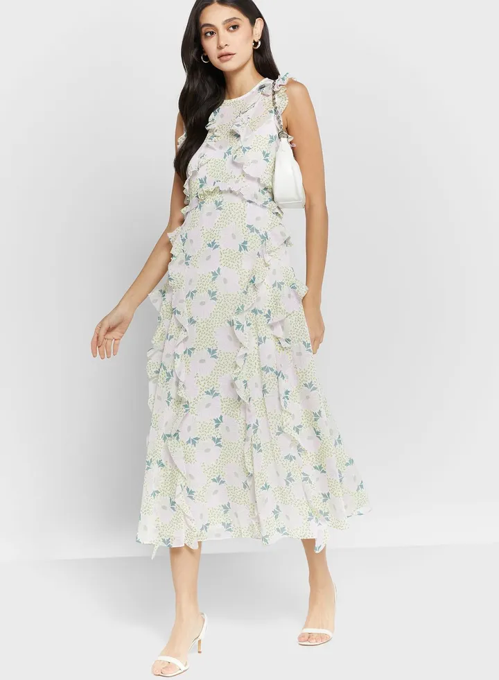 Ruffle Detail Floral Dress