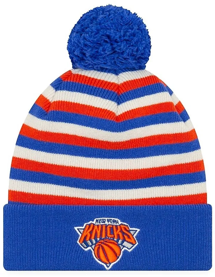 EK Cashmere New York Knicks Striped Knit Beanie