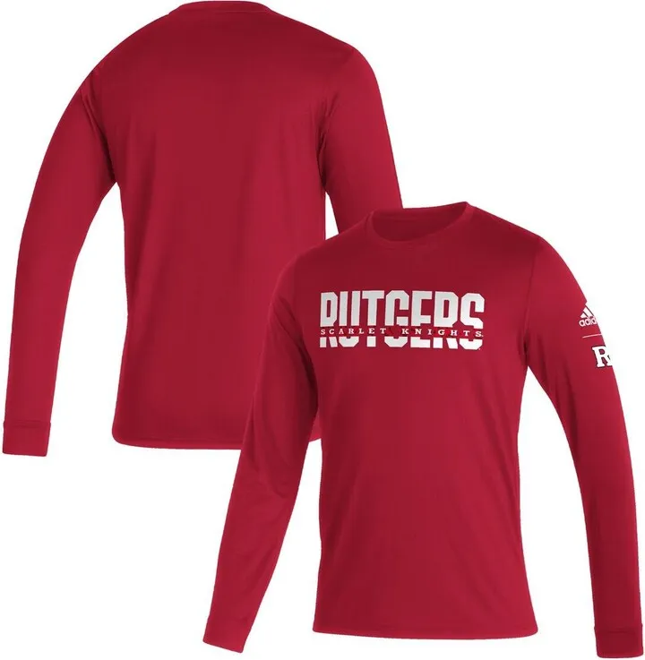 Men's adidas Scarlet Rutgers Scarlet Knights Sideline Locker Strikethrough Creator Aeroready Long Sleeve T-shirt