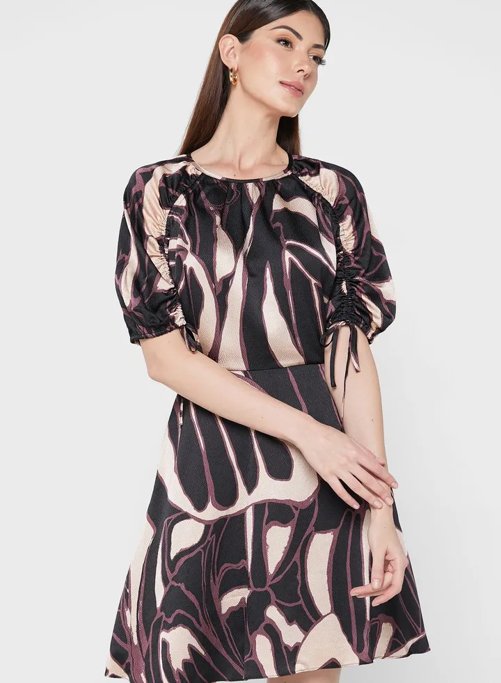 Puff Sleeve Printed Dress