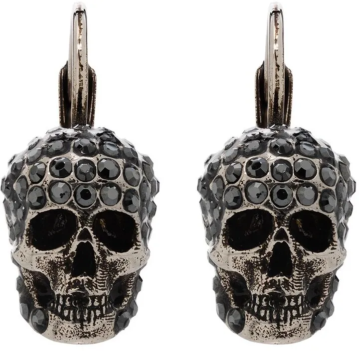 Crystal-Embellished Skull Earrings