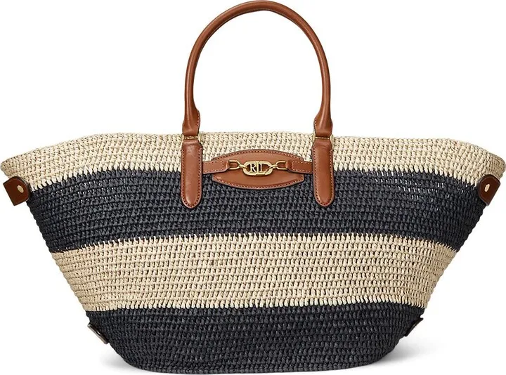 Striped Straw Medium Daphney Tote Bag Handbag Midnight Blue
