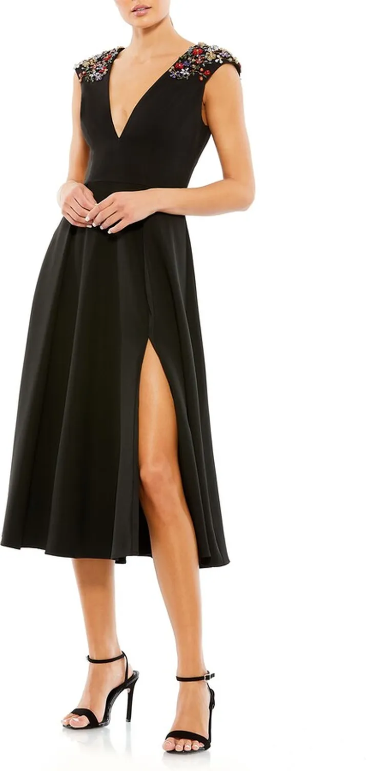 Beaded Cap Sleeve Cocktail Dress