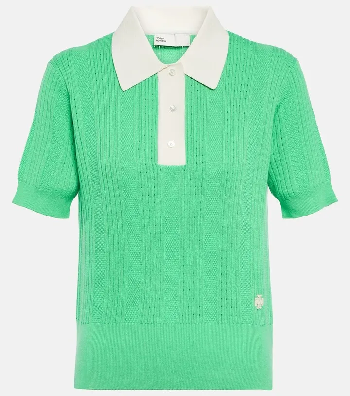 Cotton pointelle polo sweater