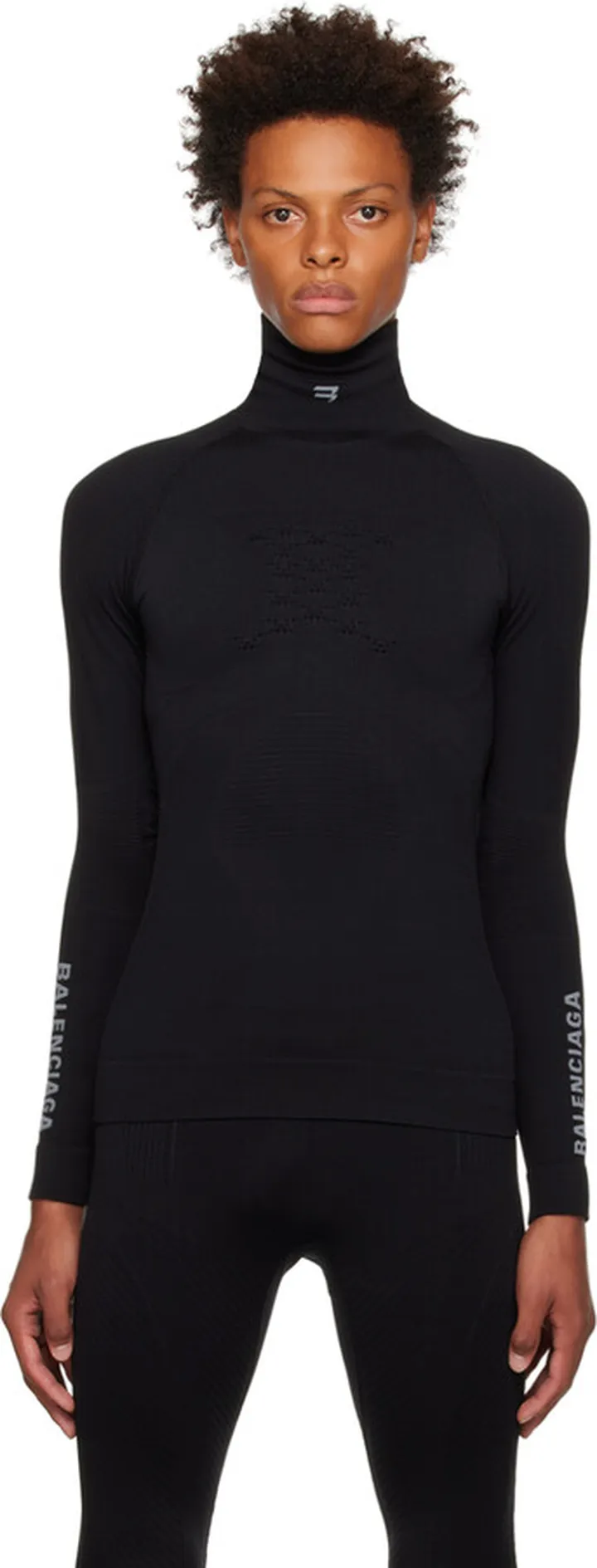 Balenciaga Black Sporty B Highneck Athletic Long Sleeve T-Shirt