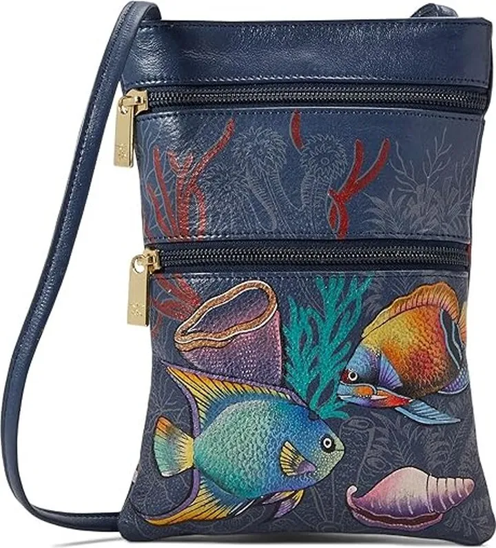 Anuschka Mini Double Zip Travel Crossbody 448 (Mystical Reef) Cross Body Handbags