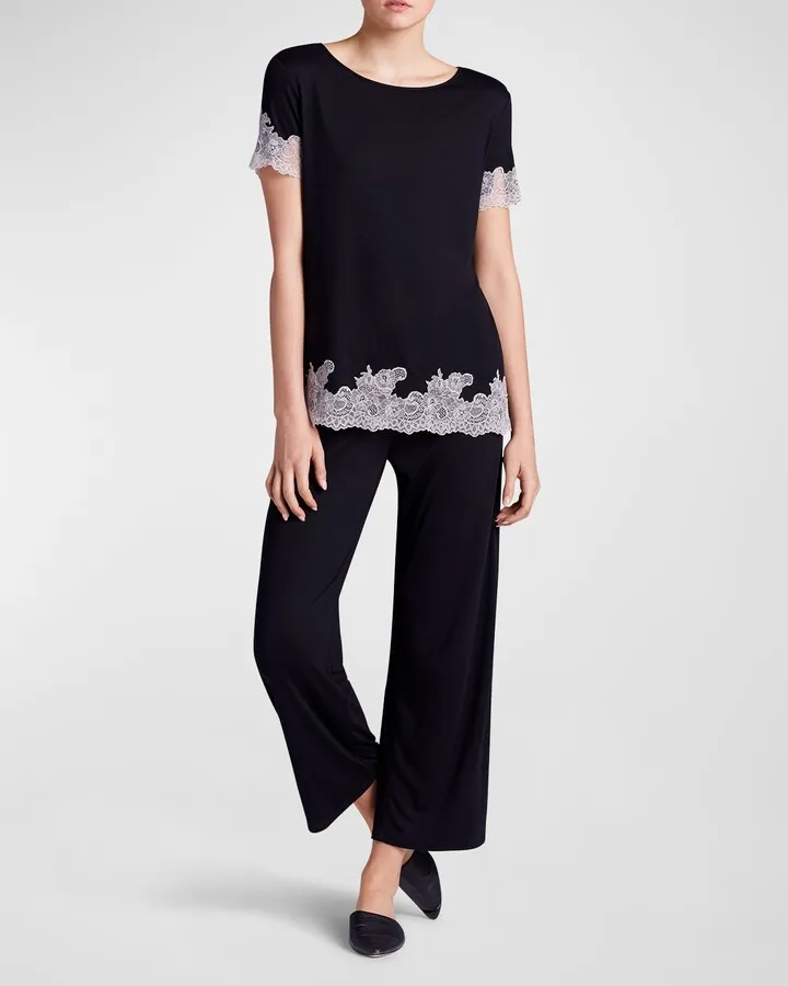 Shangri La Luxe Lace-Trim Pajama Set