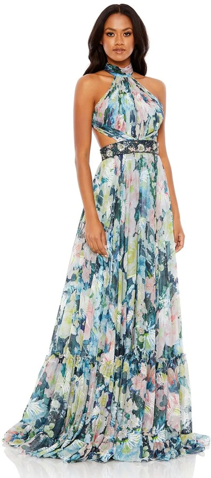 Belted A-Line Cutout Gown