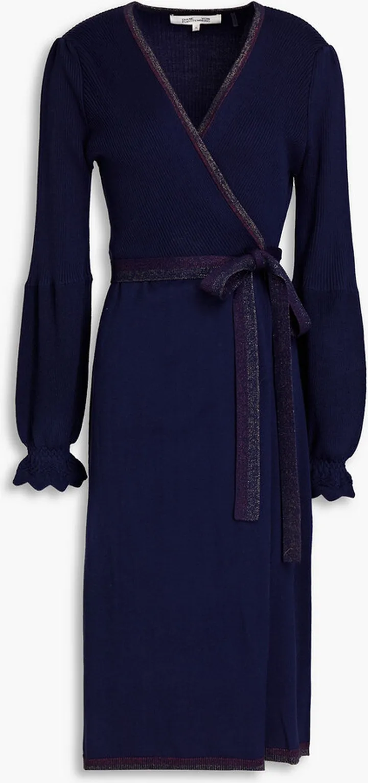 Pola ribbed-knit midi wrap dress
