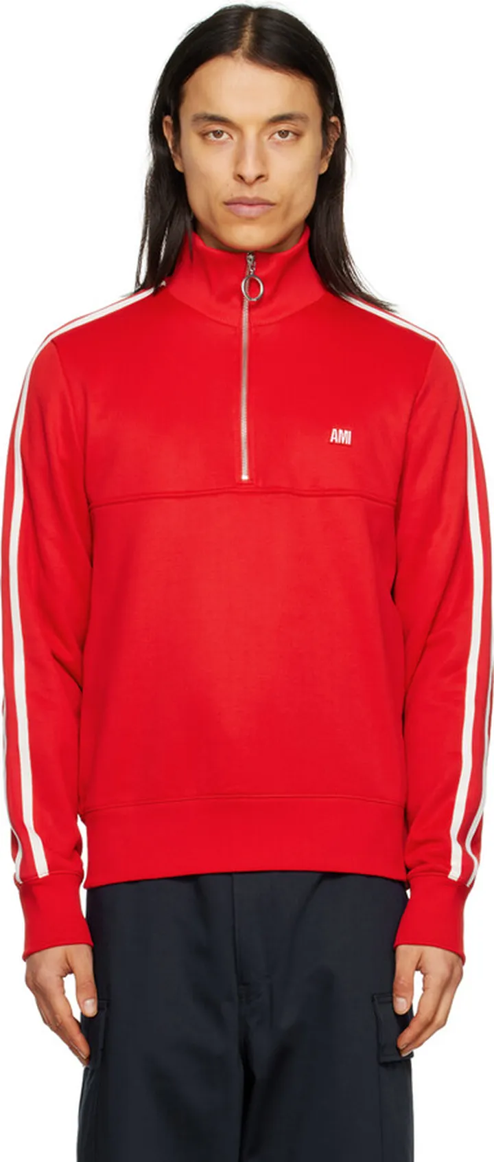 AMI Alexandre Mattiussi Red Half-Zip Sweater