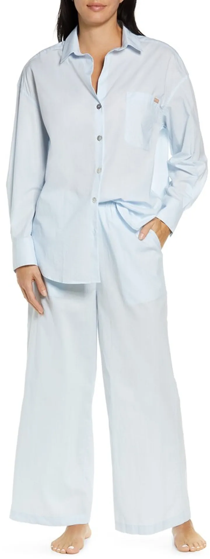 Long Sleeve Button-Up Airy Cotton Pajamas