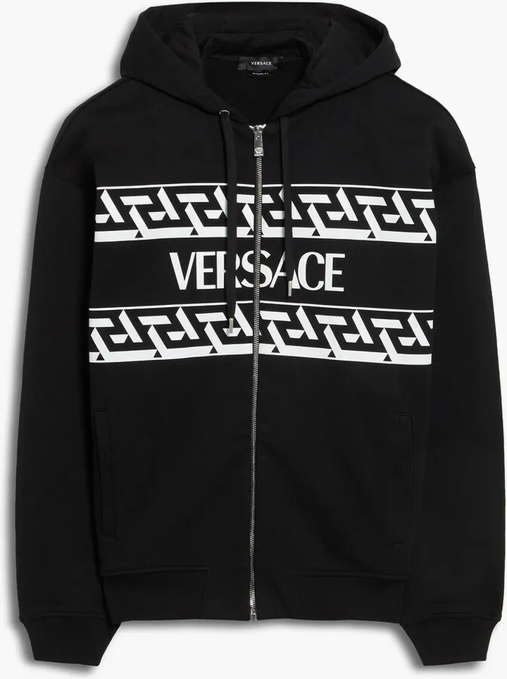 Printed French cotton-terry zip-up hoodie