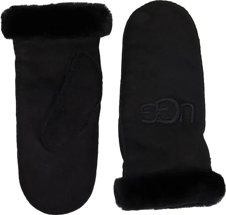 UGG Embroidered Water Resistant Sheepskin Mitten with Tech Palm (Black) Extreme Cold Weather Gloves