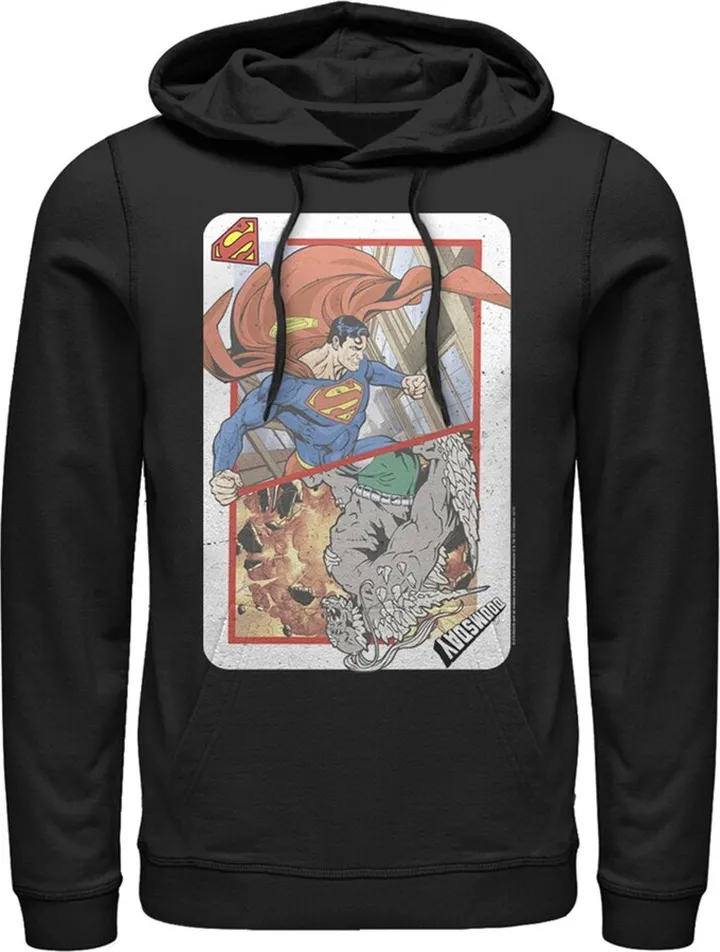 Men's Superman Super Doom Playing Card Pull Over Hoodie - Black - 3X Large