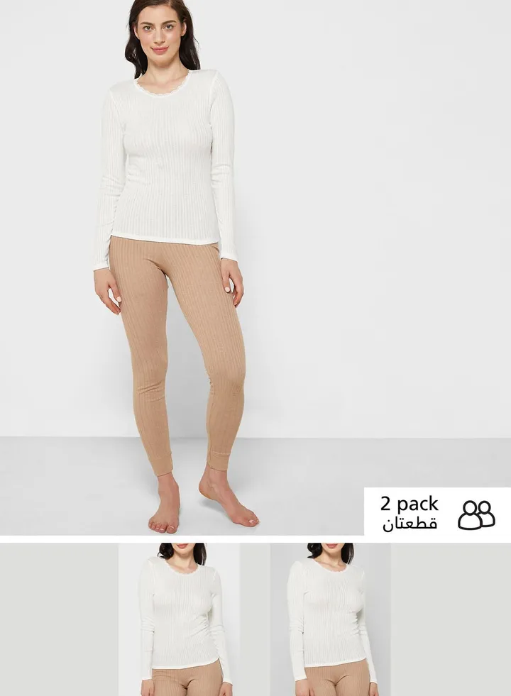 2 Pack Pointelle Thermal Long Sleeve Top