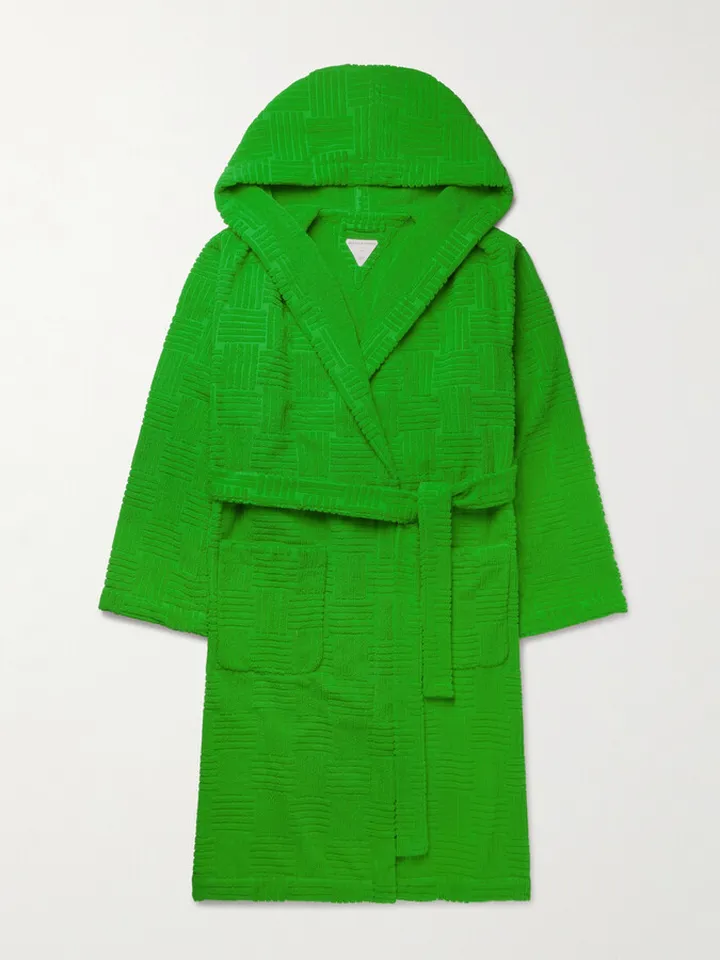 Intrecciato Cotton-Terry Hooded Robe