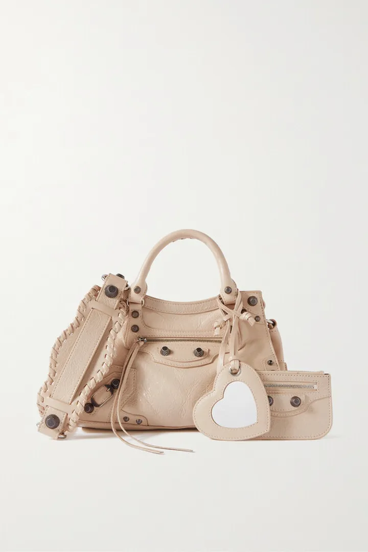 Balenciaga - Neo Cagole Xs Studded Crinkled-leather Tote - Neutrals