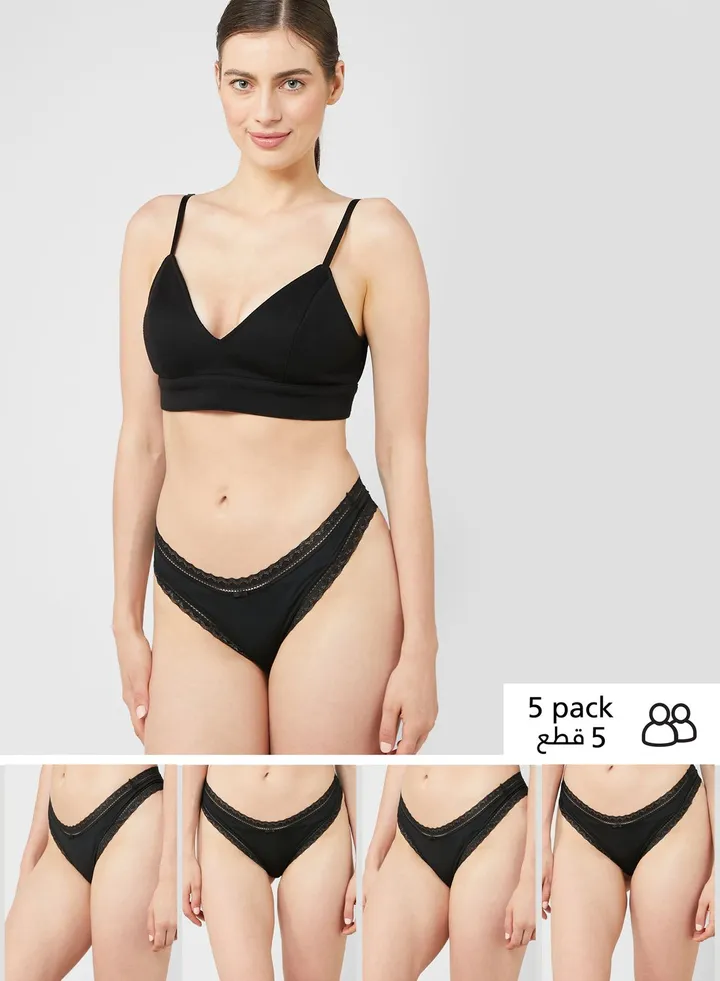 5 Pack Microfibre & Lace Brazilian Knickers