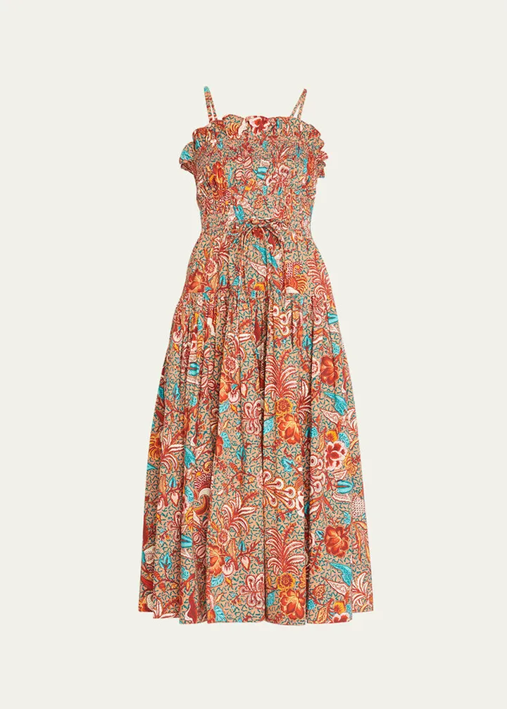 Lisbet Pleated Cotton Sateen Midi Dress