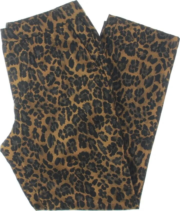 Pend Womens Leopard Print Shimmer Straight Leg Pants