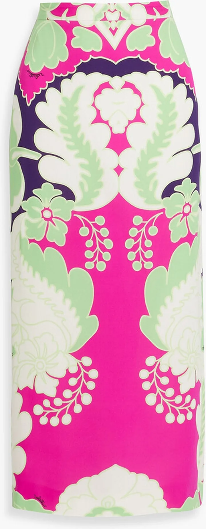 Floral-print silk-crepe midi skirt