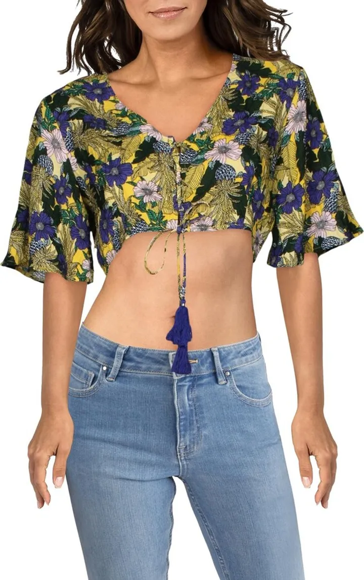 Womens V-Neck Floral Halter Top
