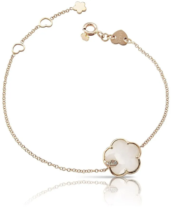 18k Rose Gold White Agate Floral Bracelet with Diamonds