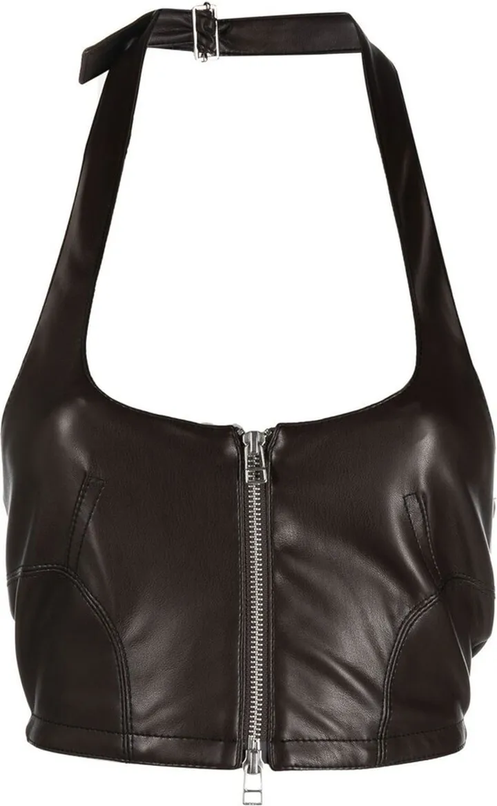 Switch faux-leather halterneck top