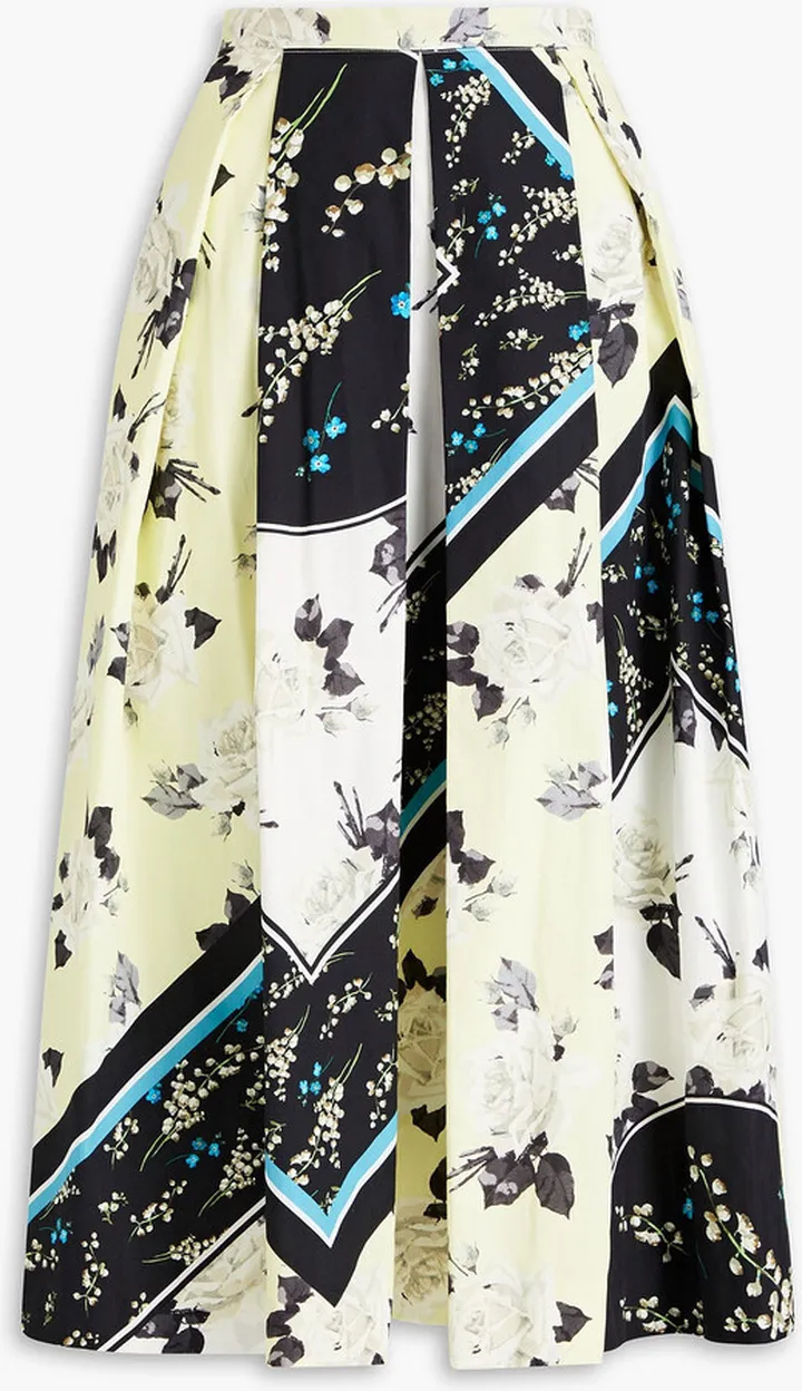 Elena pleated printed cotton-poplin midi skirt