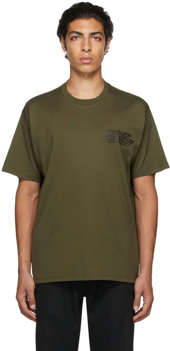 Burberry Khaki Oversized Location Print T-Shirt