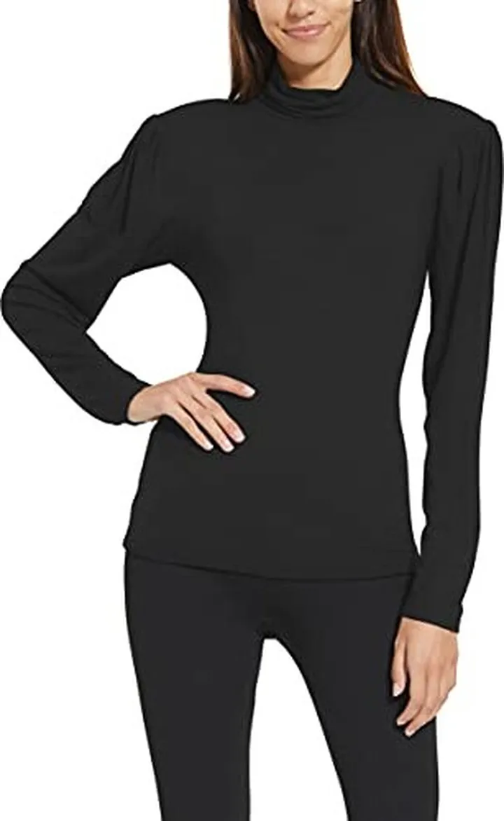 BCBGMAXAZRIA Women's Long Sleeve Turtleneck Top with Poof Shoulder