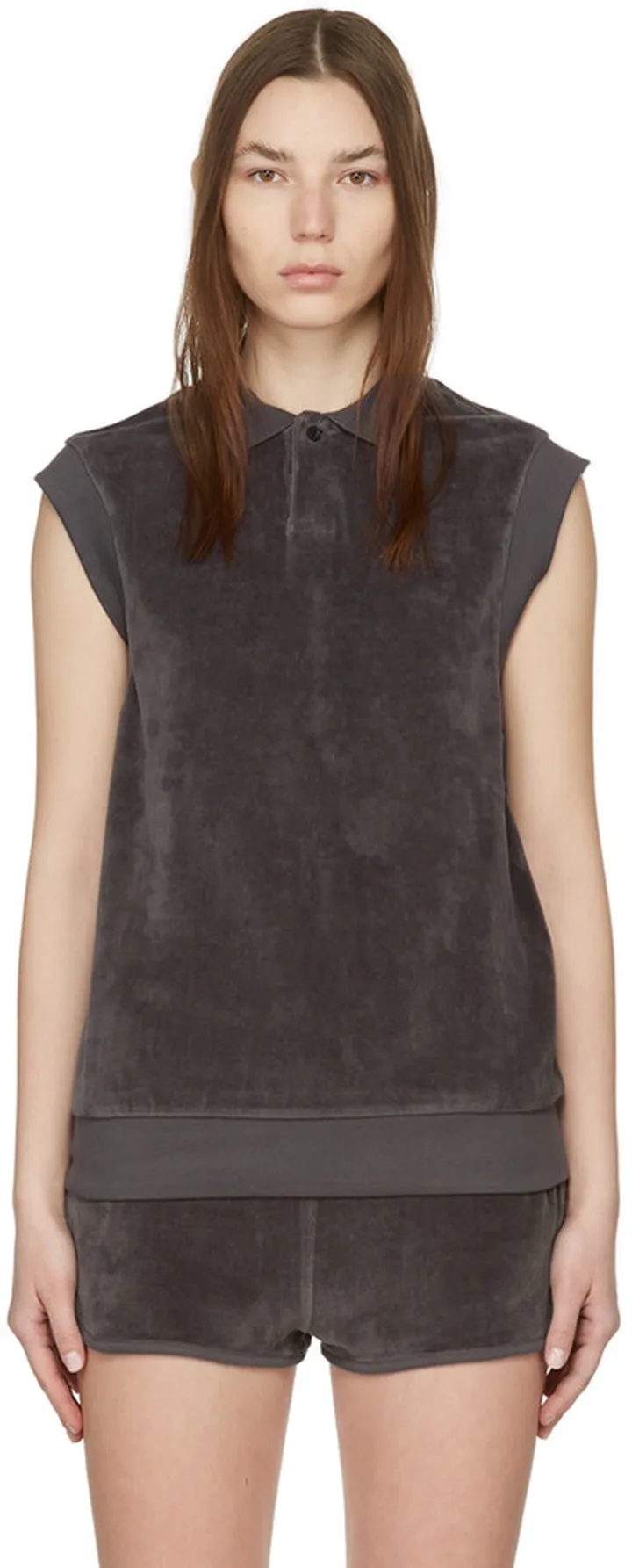 Essentials Black Velour Sleeveless Polo