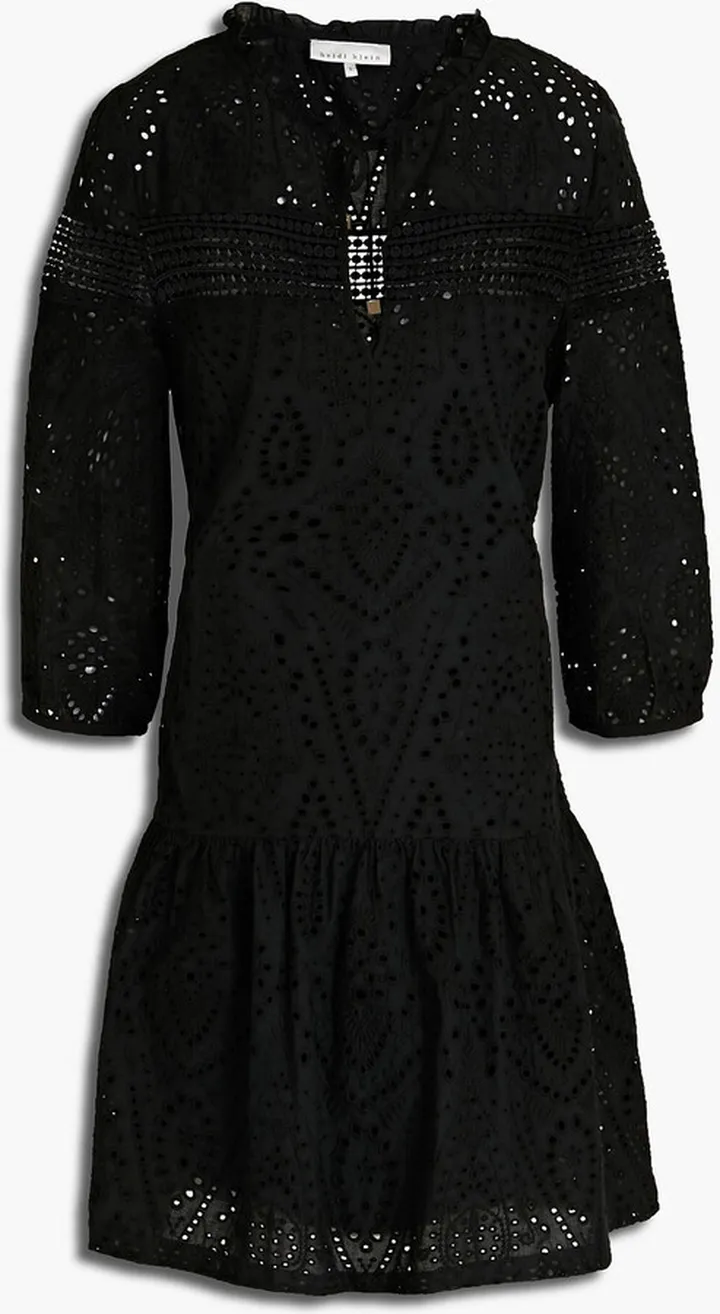 Gathered broderie anglaise cotton mini dress