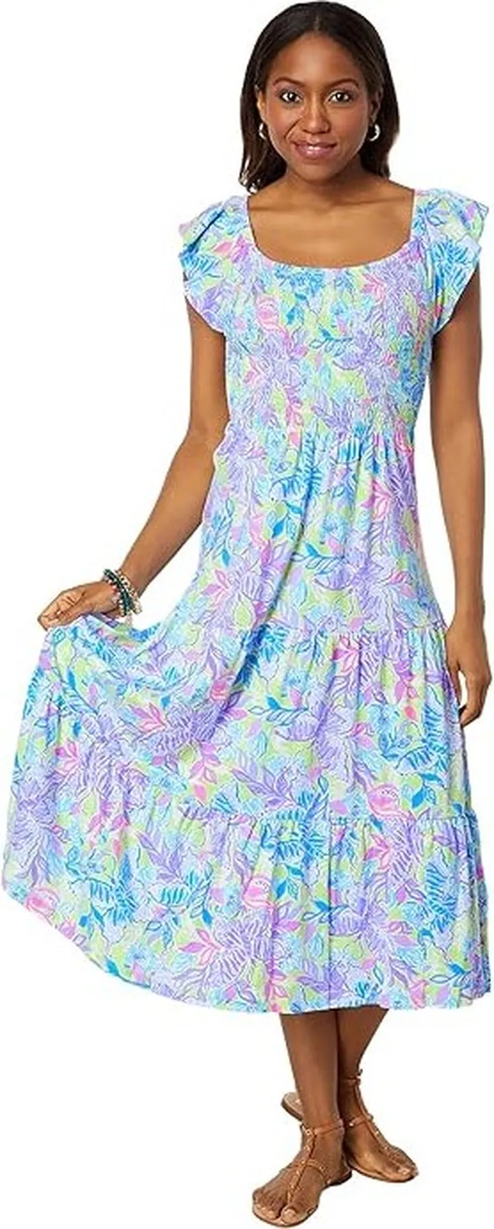 Lilly Pulitzer Jilly Smocked Midi Dress (Dew Drop Stay Fly) Women's Dress
